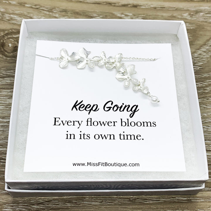 Flower Petal Necklace, Orchid Flower Necklace, Dainty Necklace, Keep Going Gift, Orchid Pendant, Sister Jewelry, Inspirational Gift