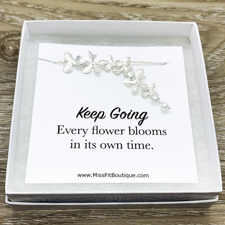 Flower Petal Necklace, Orchid Flower Necklace, Dainty Necklace, Keep Going Gift, Orchid Pendant, Sister Jewelry, Inspirational Gift