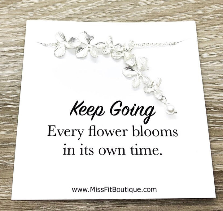 Flower Petal Necklace, Orchid Flower Necklace, Dainty Necklace, Keep Going Gift, Orchid Pendant, Sister Jewelry, Inspirational Gift