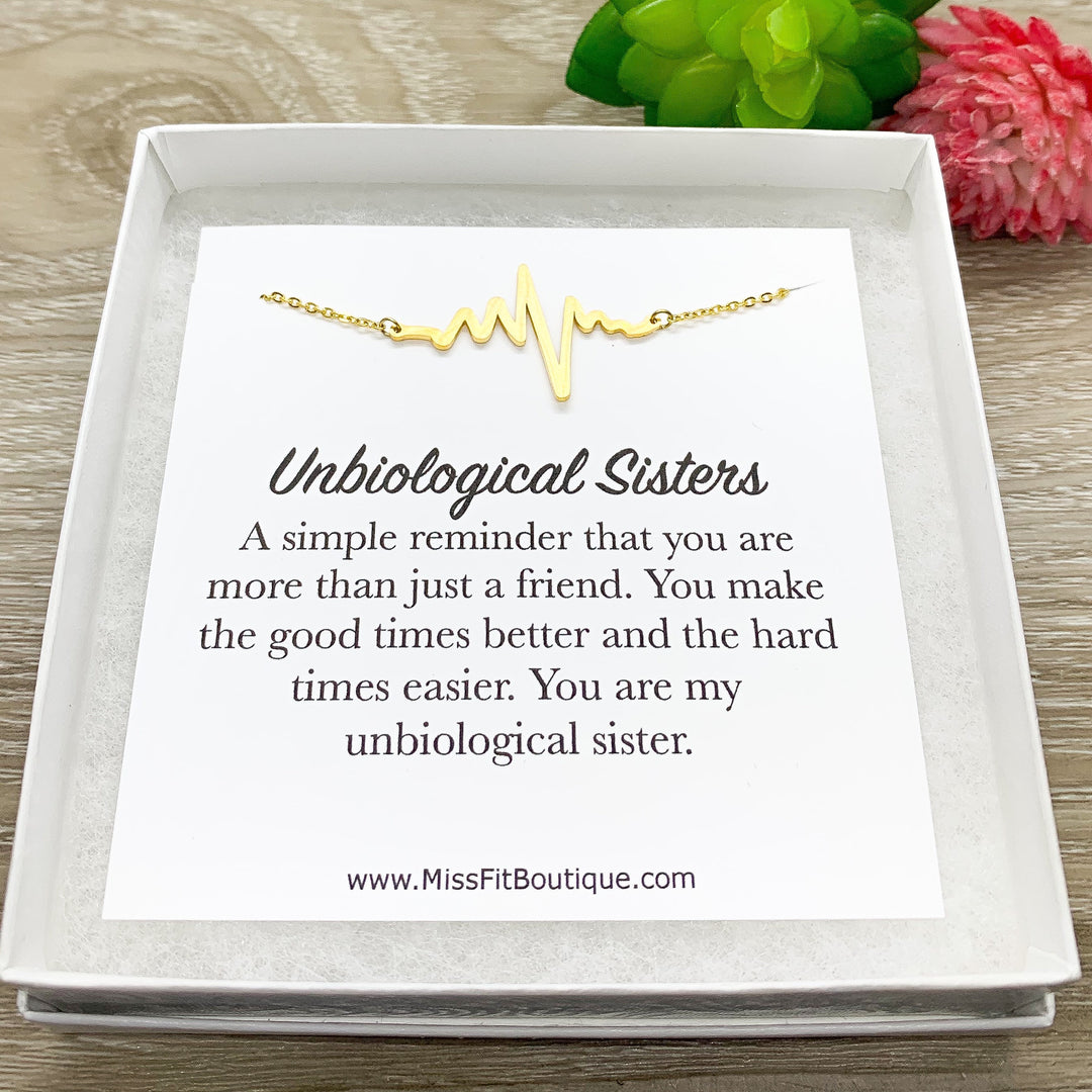 Heartbeat Necklace, Unbiological Sister Gift, Meaningful Necklace with Card, Bonus Sister Gift, Soul Sister Necklace, Simple Reminder Gift