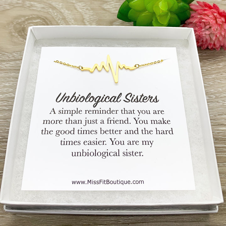 Heartbeat Necklace, Unbiological Sister Gift, Meaningful Necklace with Card, Bonus Sister Gift, Soul Sister Necklace, Simple Reminder Gift