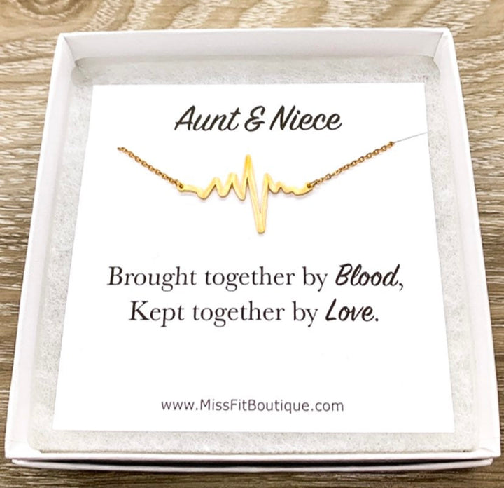 Heartbeat Necklace, Aunt & Niece Gift, Meaningful Necklace with Card, Aunty Gift, Niece Necklace, Simple Reminder Gift, Gift for Aunt