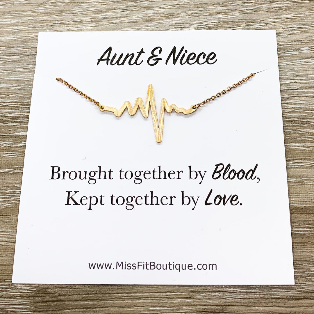 Heartbeat Necklace, Aunt & Niece Gift, Meaningful Necklace with Card, Aunty Gift, Niece Necklace, Simple Reminder Gift, Gift for Aunt