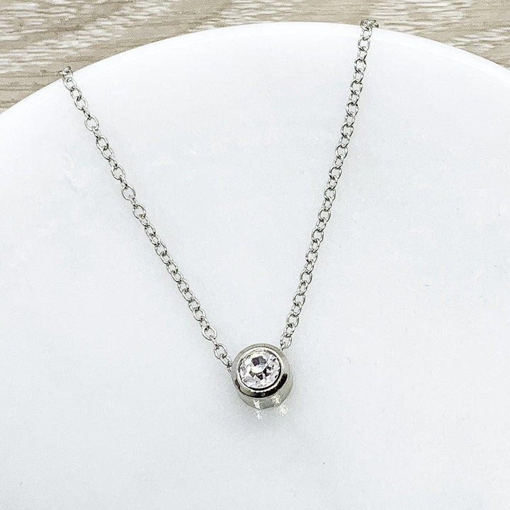 Proverbs 31 25 Jewelry Gift, Tiny Round Crystal Necklace Silver, Support Gift, Gift for Her, Pastor’s Wife Gift, Bible Verse, Patient Gift