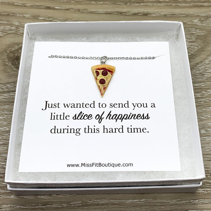 Tiny Pizza Necklace, Slice of Happiness Card, Miniature Pizza Slice Charm, Friendship Necklace, Thoughtful Friends Gift, Pizza Jewelry