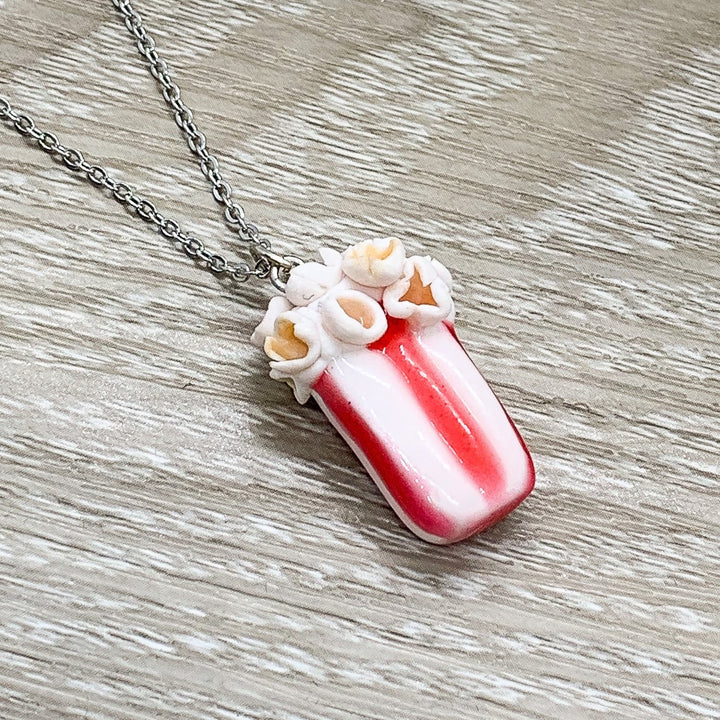 Tiny Popcorn Charm Necklace, Popcorn Lover Gift, Miniature Food Necklace, Friendship Gift, Cute Friend Birthday, Movie Fanatic Gift