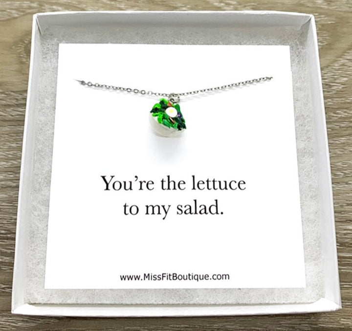 Tiny Salad Charm Necklace, You Are The Lettuce To My Salad Card, Miniature Food Necklace, Friendship Gift, Cute Friends Birthday