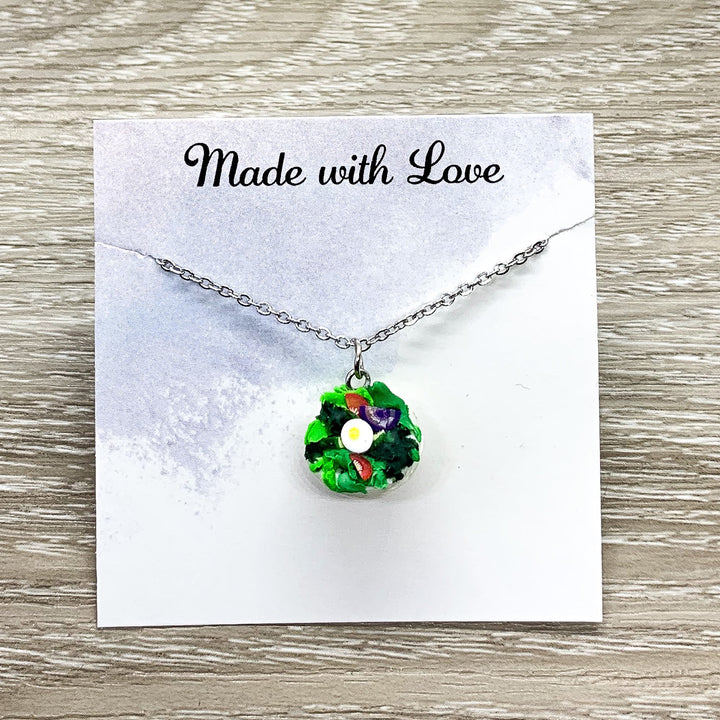 Tiny Salad Charm Necklace, Miniature Food Necklace, Realistic Salad Bowl Pendant, Friendship Gift, Cute Friends Birthday Gift for Her