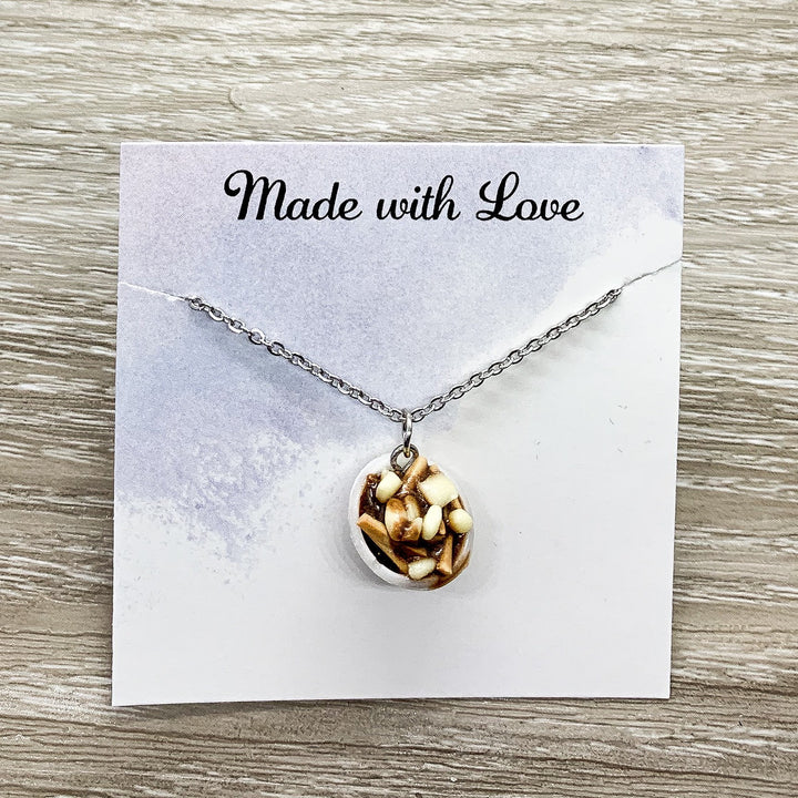 Tiny Poutine Charm Necklace, Miniature Food Necklace, Novelty Jewelry, Friendship Gift, Cute Birthday Gift, Canada Jewelry, Food Addict