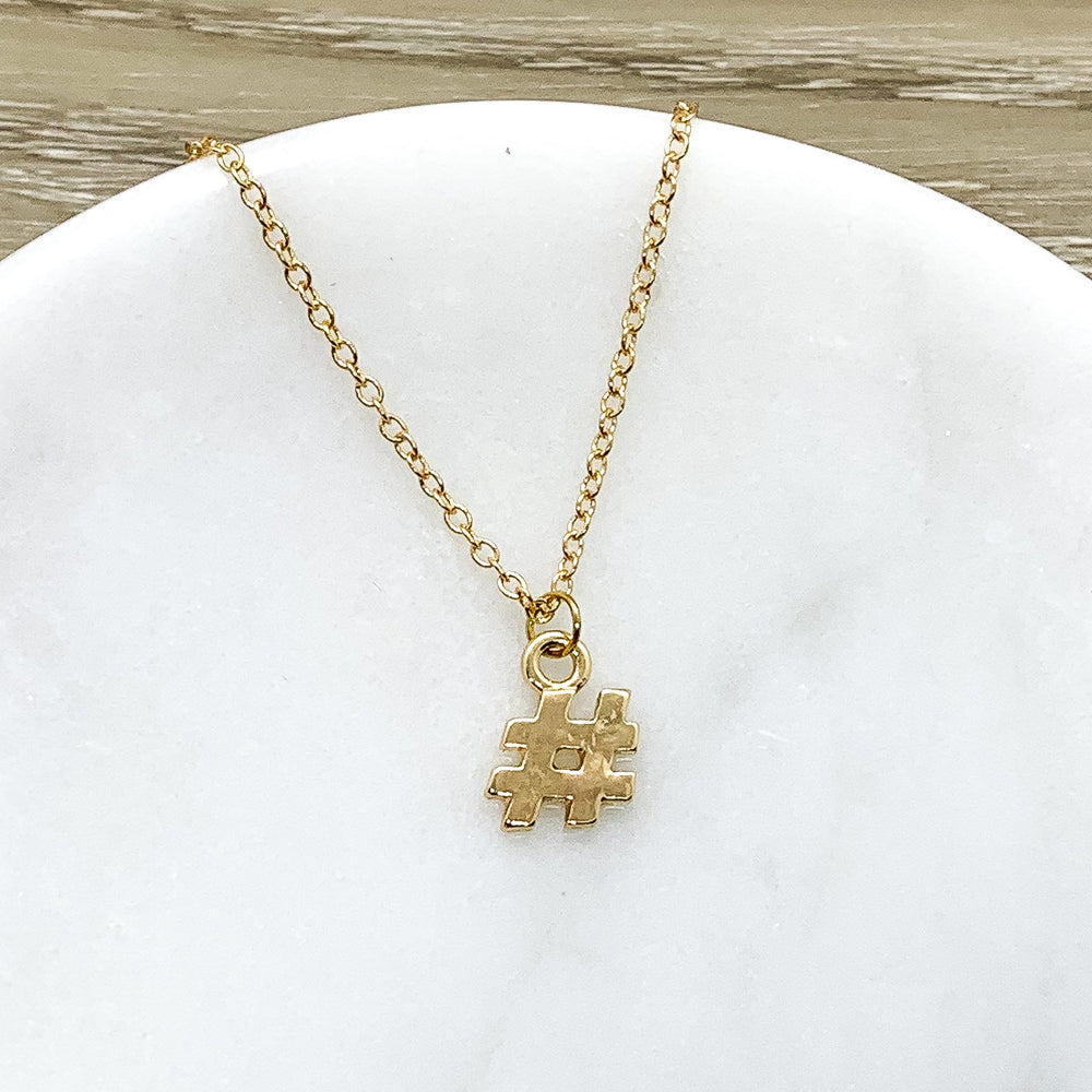 Gold Hashtag Necklace, Quote Card, Dainty Pound sign Necklace, Friends Gift, Connections Jewelry, Inspirational Gift, Symbolic Jewelry