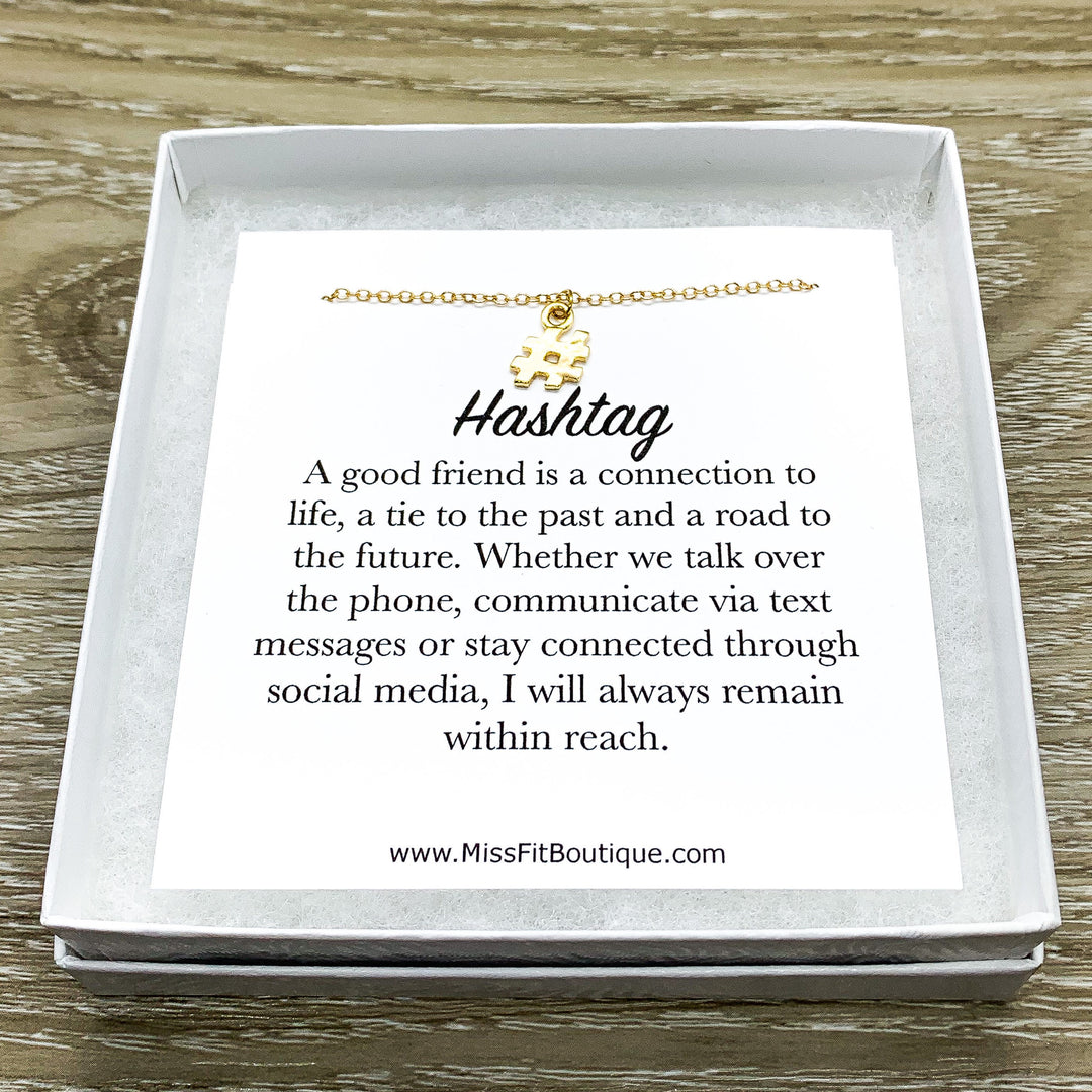 Gold Hashtag Necklace, Quote Card, Dainty Pound sign Necklace, Friends Gift, Connections Jewelry, Inspirational Gift, Symbolic Jewelry