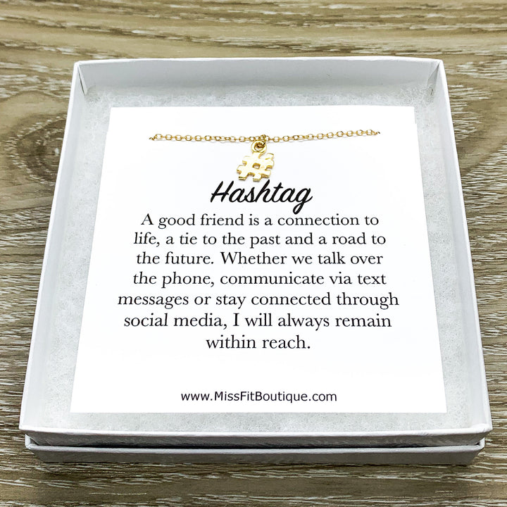 Gold Hashtag Necklace, Quote Card, Dainty Pound sign Necklace, Friends Gift, Connections Jewelry, Inspirational Gift, Symbolic Jewelry
