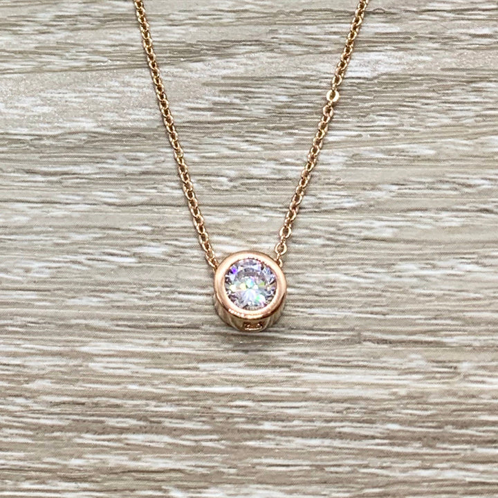 New Baby Gift, Congratulations Card, Tiny Round Crystal Necklace, Rose Gold Solitaire Pendant, New Mama Gift, Amazing Mother, Pregnancy