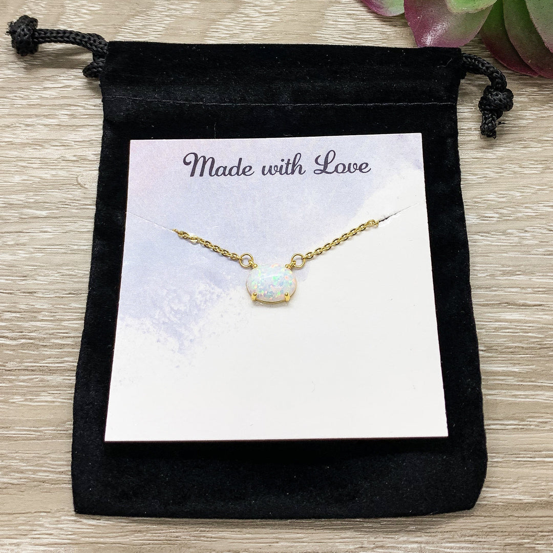 Bonus Daughter Gift, Oval Opalite Necklace, Birthstone Pendant, Unbiological Daughter Gift, Gift for Stepdaughter, Birthday Gift for Her