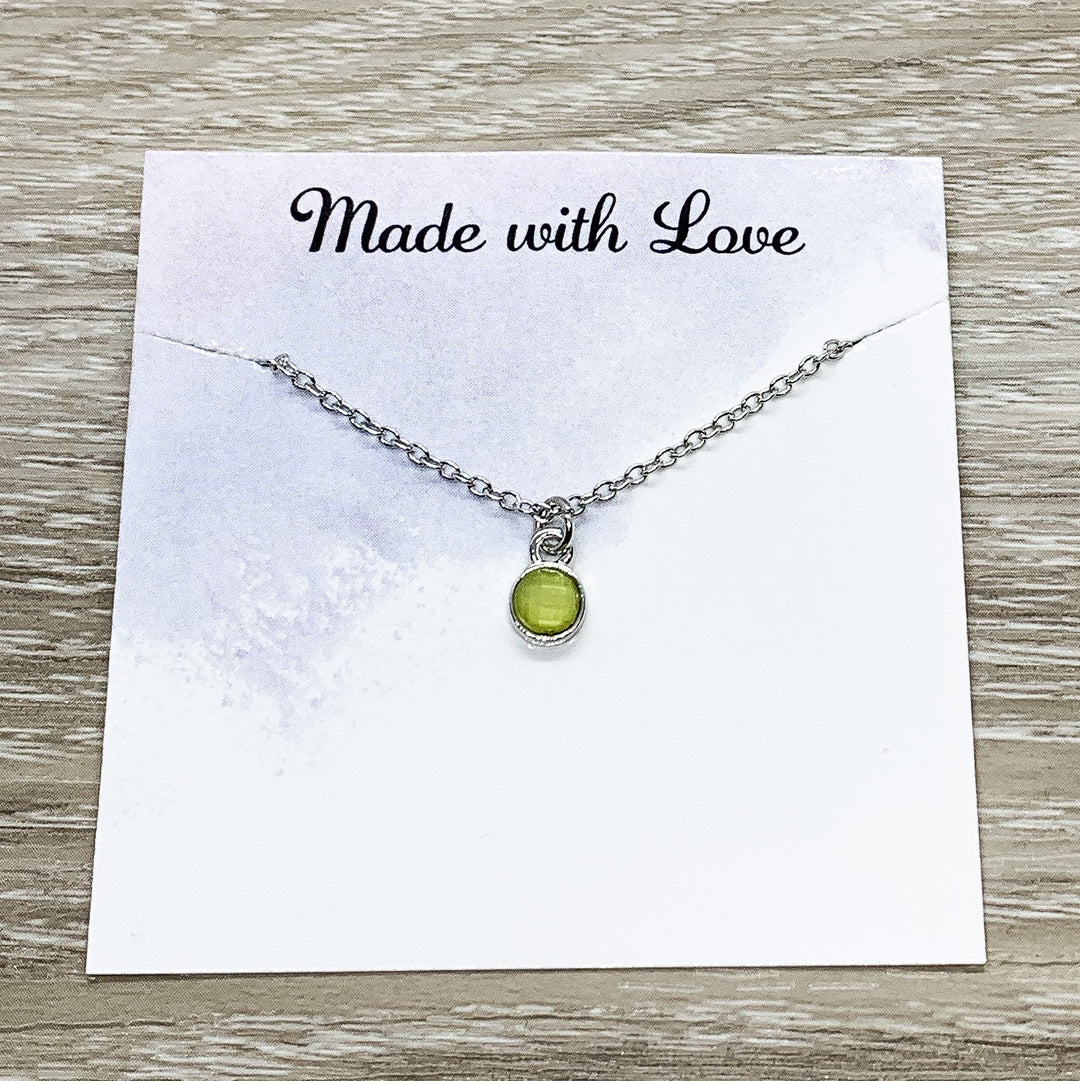 Happy Retirement Gift, Tiny Green Chalcedony Necklace, Crystal Pendant, August Birthstone, Gift for Coworker, Gift from Colleague, Friends