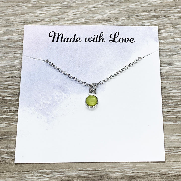 Happy Retirement Gift, Tiny Green Chalcedony Necklace, Crystal Pendant, August Birthstone, Gift for Coworker, Gift from Colleague, Friends
