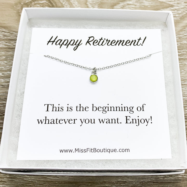 Happy Retirement Gift, Tiny Green Chalcedony Necklace, Crystal Pendant, August Birthstone, Gift for Coworker, Gift from Colleague, Friends