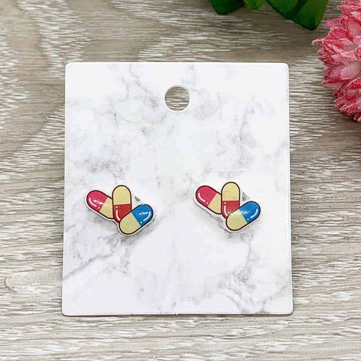 Kawaii Pill Earrings, Shrink Plastic Stud Earrings, Pharmacist Jewelry, Cute RX Prescription Earrings, Unique Jewelry, Health Care Worker