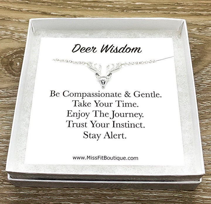 Deer Necklace with Personalized Card, Reindeer Jewelry, Animal Lover Jewelry, Elk Necklace, Motivational Gift, Inspirational Gift, Forest