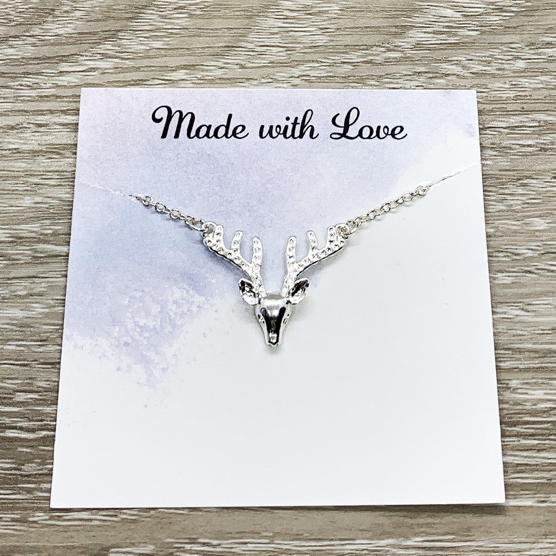 Deer Necklace with Personalized Card, Reindeer Jewelry, Animal Lover Jewelry, Elk Necklace, Motivational Gift, Inspirational Gift, Forest
