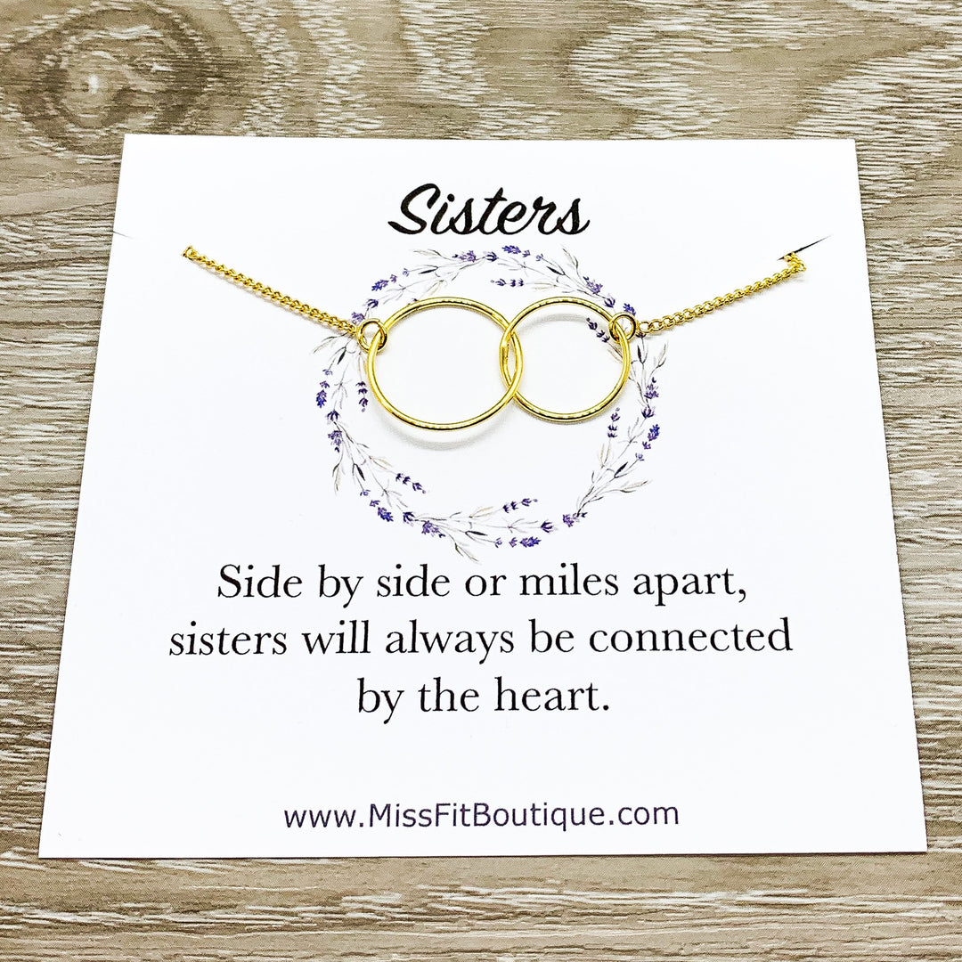 Sisters Necklace, Side by Side, Interlocking Circles Necklace, Circular Pendant, Linked Circles Necklace, Big Sister, Sister Birthday Gift
