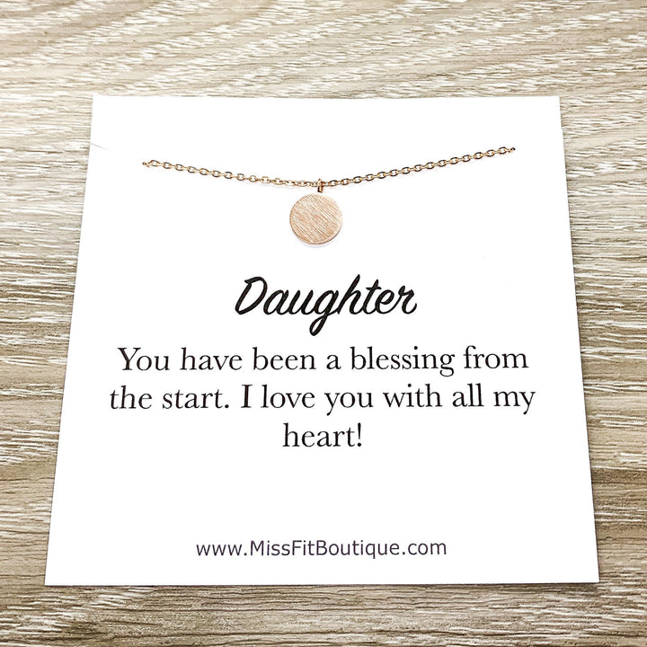 Daughter Gift, Tiny Round Disc Necklace, Rose Gold Solitaire Pendant, Unbiological Daughter Gift, Birthday Gift for Daughter, Christmas