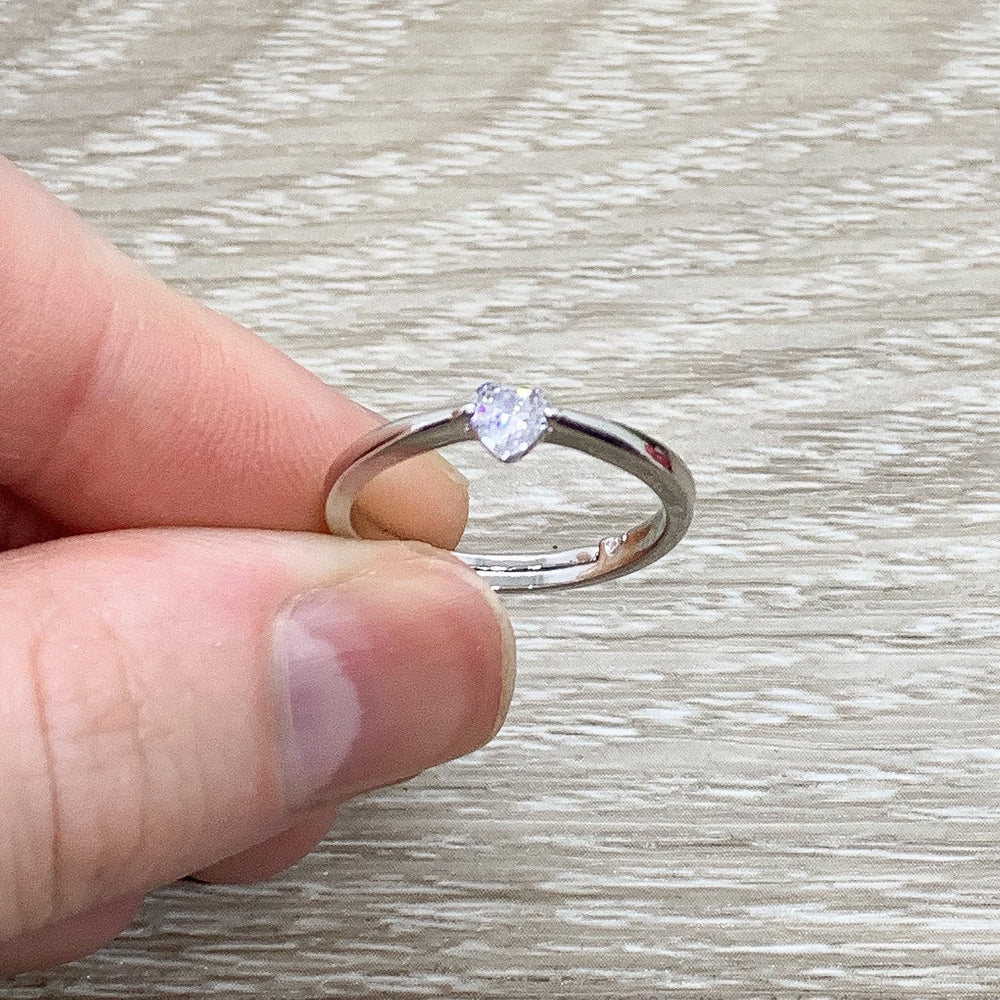 Dainty Heart Ring, Tiny Diamond Statement Ring, Sterling Silver Jewelry, Promise Ring, Friendship Gift, Gift for Mom, Gift from Boyfriend