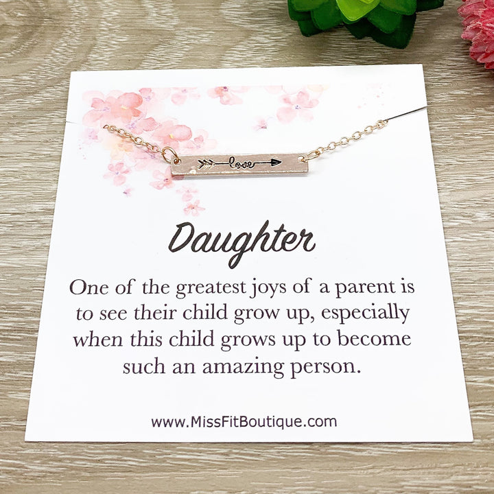Daughter Necklace, Dainty Love Necklace Rose Gold, Silver, Gift from Mom, Meaningful Jewelry, Greatest Joy, Birthday Gift for Her