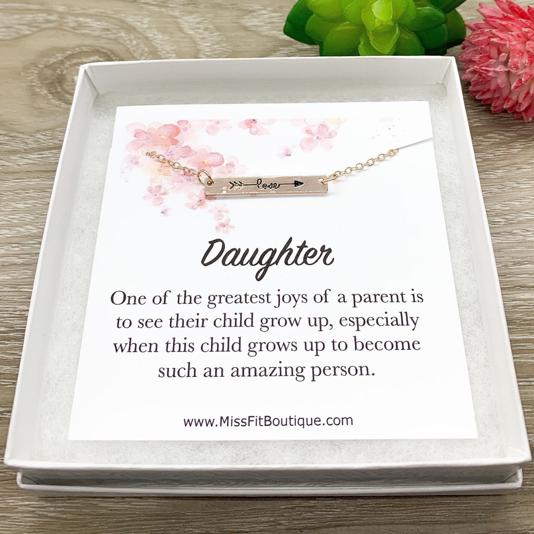 Daughter Necklace, Dainty Love Necklace Rose Gold, Silver, Gift from Mom, Meaningful Jewelry, Greatest Joy, Birthday Gift for Her