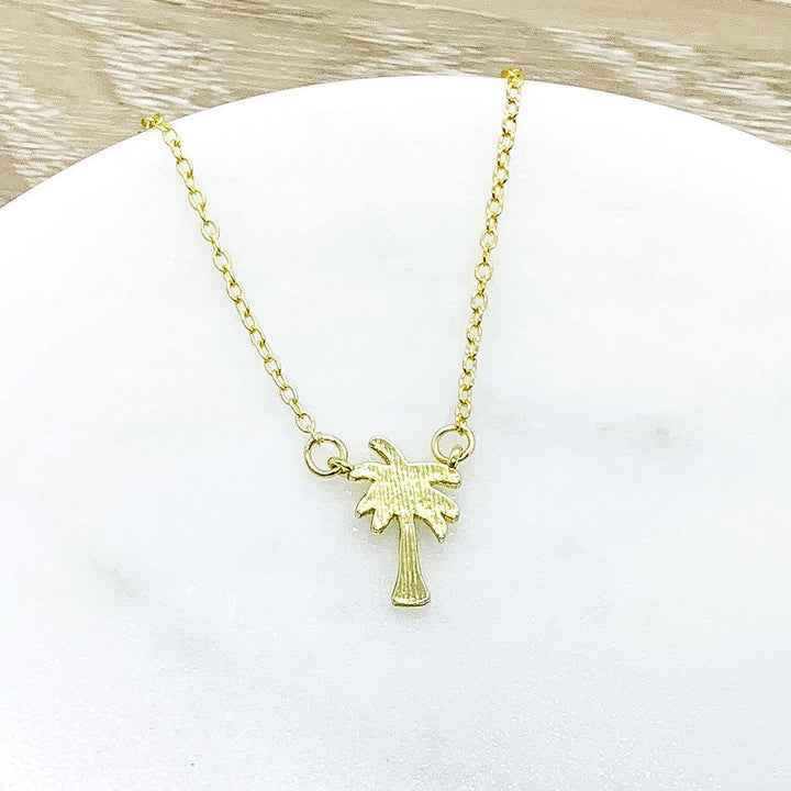 Gold Palm Tree Necklace, Dainty Necklace, Mini Charm Necklace, California Necklace, Beach Jewelry, Gift for Her, Tropical Pendant