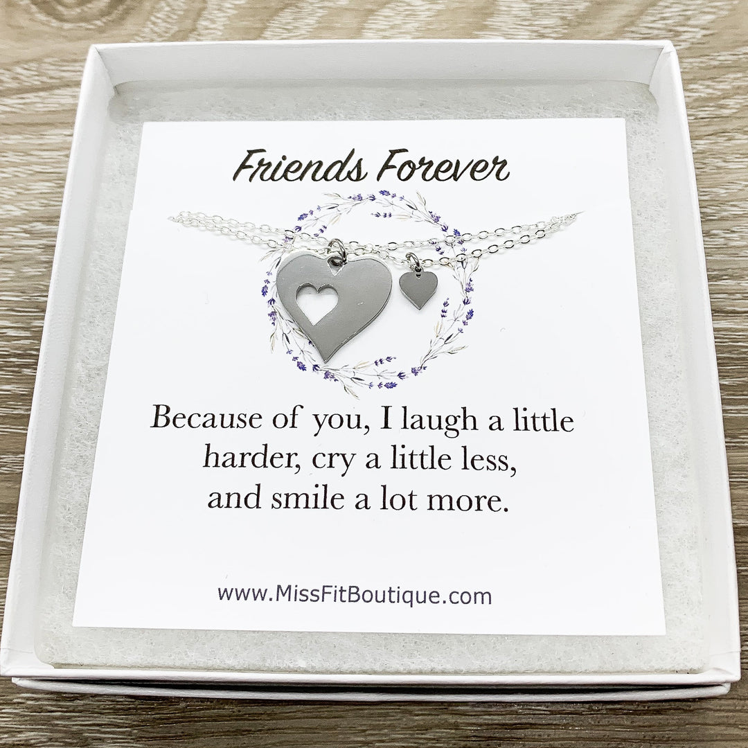 Heart Necklace Set for 2, Friendship Necklaces, Friends Forever Quote, Bestie Gift, Shareable Necklaces, Birthday Gift, Long Distance Friend
