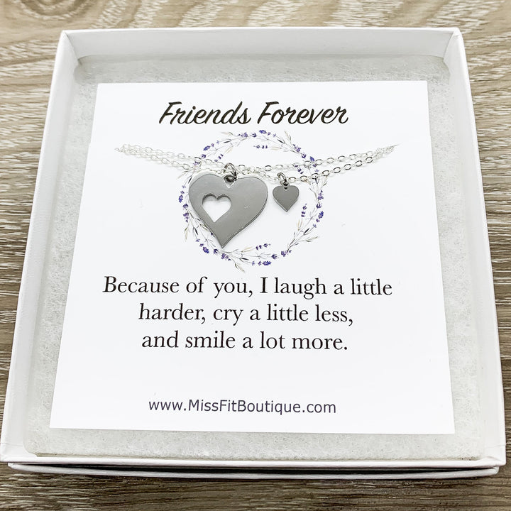 Heart Necklace Set for 2, Friendship Necklaces, Friends Forever Quote, Bestie Gift, Shareable Necklaces, Birthday Gift, Long Distance Friend