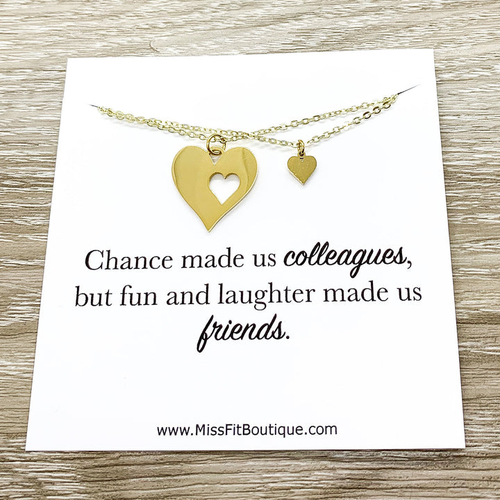 Colleague Gift, Heart Necklace Set for 2, Chance Made Us Colleagues, Gift for Friend, Coworker Gift, Retirement Gift, Friendship Necklaces
