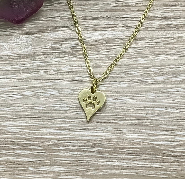 Heart Paw Print Necklace, Veterinarian Gift, Fur Mama Gift, Paw Pendant, Minimal Pet Jewelry, Cat Lover Gift, Dog Owner, Stocking Stuffer