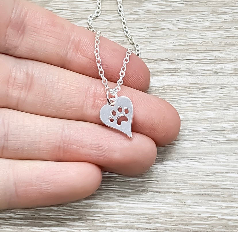 Heart Paw Print Necklace, Veterinarian Gift, Fur Mama Gift, Paw Pendant, Minimal Pet Jewelry, Cat Lover Gift, Dog Owner, Stocking Stuffer