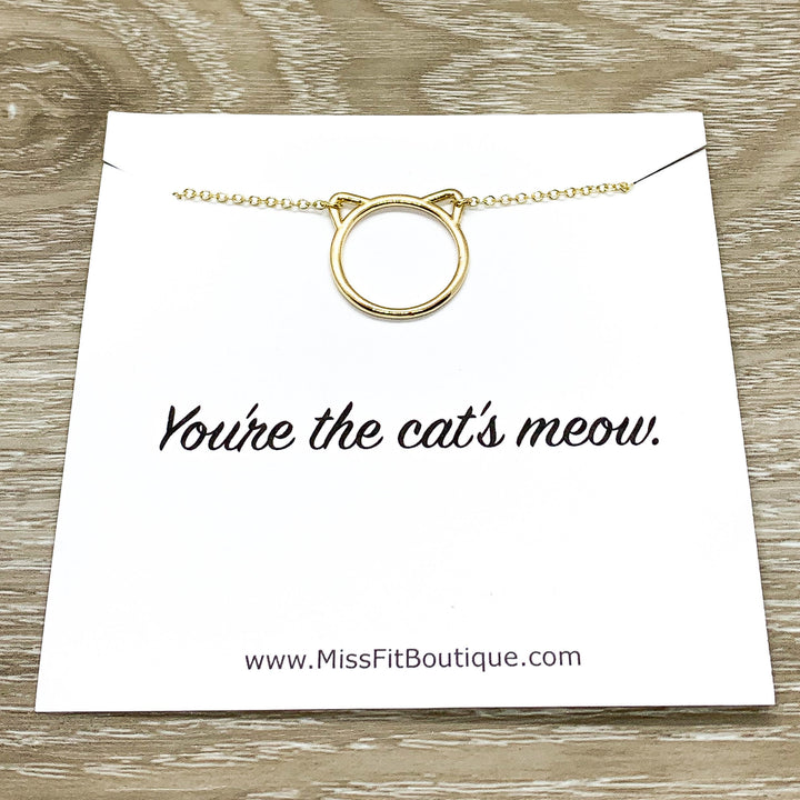 Purrfection Necklace Gold, Dainty Cat Ears Pendant, Minimal Cat Jewelry, Cat Lover Gift, Cat Owner Gift, You’re The Cat’s Meow Quote