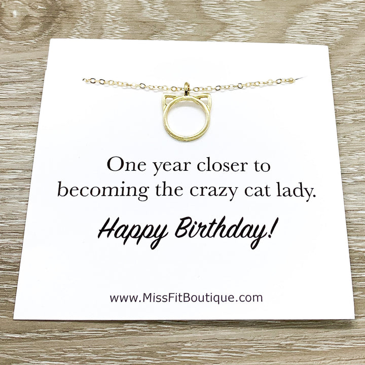 Happy Birthday Card, Purrfection Necklace Silver, Dainty Cat Ears Pendant, Minimal Cat Jewelry, Cat Lover Gift, Cat Owner Gift