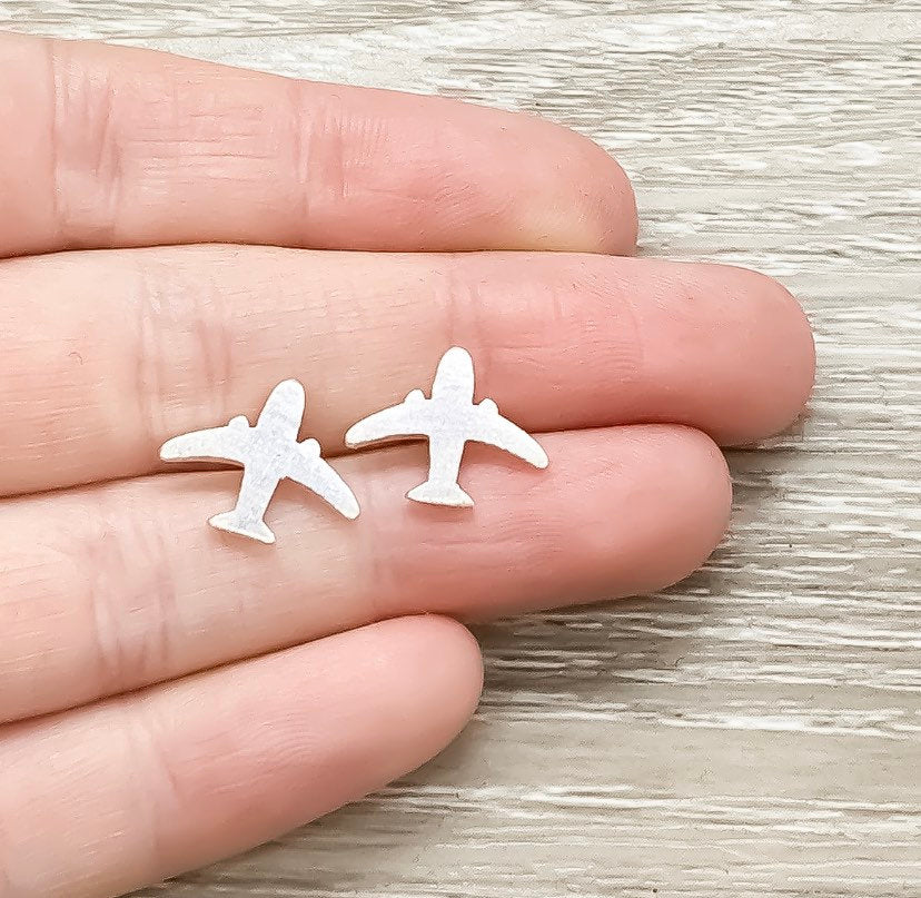 Tiny Airplane Stud Earrings, Silver Airplane Earrings, Dainty Airplane Jewelry, Minimalist Stud Earrings, Travel Gift, Travel Jewelry, Boho