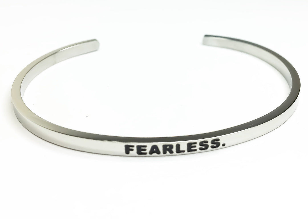 Fearless Cuff Bangle Bracelet, Fearless Gift, Gift for Friend, Thin Mantra Bracelet Silver, Minimalist Bracelet, Friendship Jewelry, Inspire