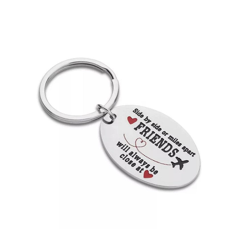 Long Distance Friends Keychain, Side by Side Or Miles Apart, Best Friend Keychain, Friendship Gift, Gift for BFF, Simple Reminder Gift