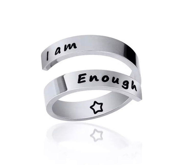 I Am Enough Wrap Ring, Motivational Jewelry, Uplifting Jewelry, Midi Ring, Thick Laser Engraved, Statement Ring, Gift for Friend, Self Love