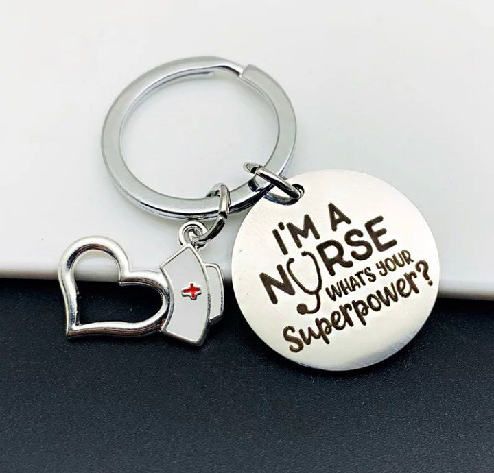 Porte-clés infirmière, cadeau pour étudiante en soins infirmiers, Je suis infirmière, quel est votre superpouvoir ?, cadeau pour infirmière praticienne, cadeau de remerciement pour infirmière