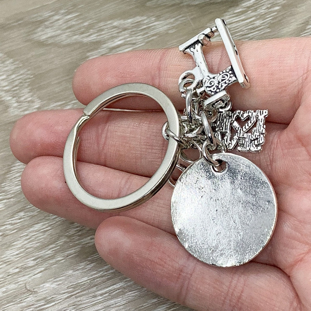 Sewing Keychain, Seamstress Gift, Sewing Machine Charm, Scissors Keyring, Crafty Person Gift, I Love Sewing, Hobby Gift, DIY