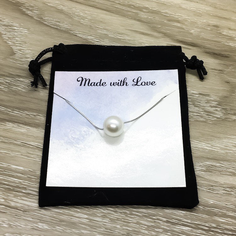 Happy 40th Birthday Gift, Single Floating Pearl Necklace, Happy Birthday Card, Gift for Her, Jewelry for Women, Sister, Friend, Mother, Aunt