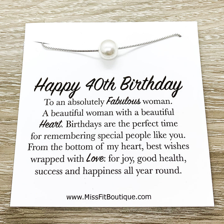 Happy 40th Birthday Gift, Single Floating Pearl Necklace, Happy Birthday Card, Gift for Her, Jewelry for Women, Sister, Friend, Mother, Aunt
