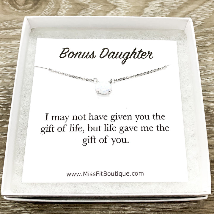 Bonus Daughter Gift, Oval Opalite Necklace, Birthstone Pendant, Unbiological Daughter Gift, Gift for Stepdaughter, Birthday Gift for Her