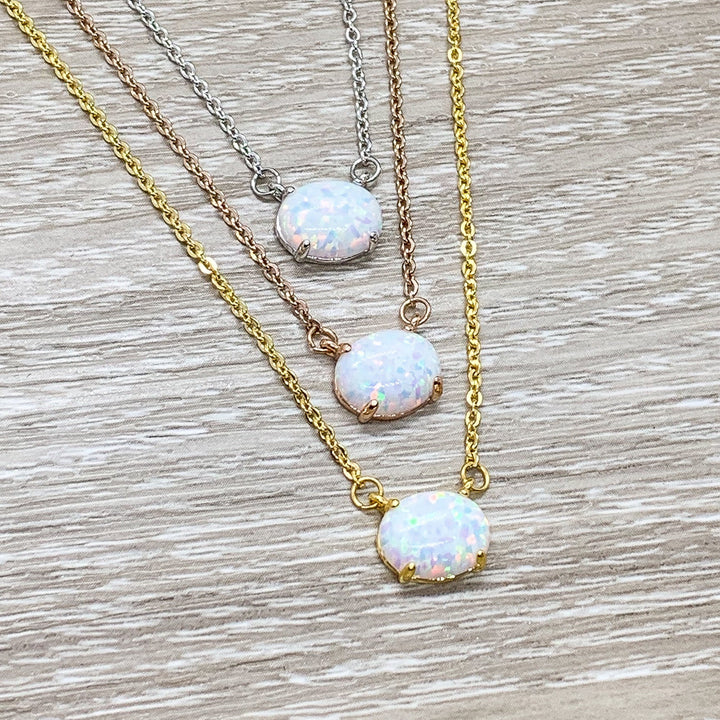 Oval Opalite Necklace, Birthstone Pendant, Simple Necklace, Women Jewelry, Birthday Gift, Mother, Mom, Aunt, Sister, Daughter, Best Friend