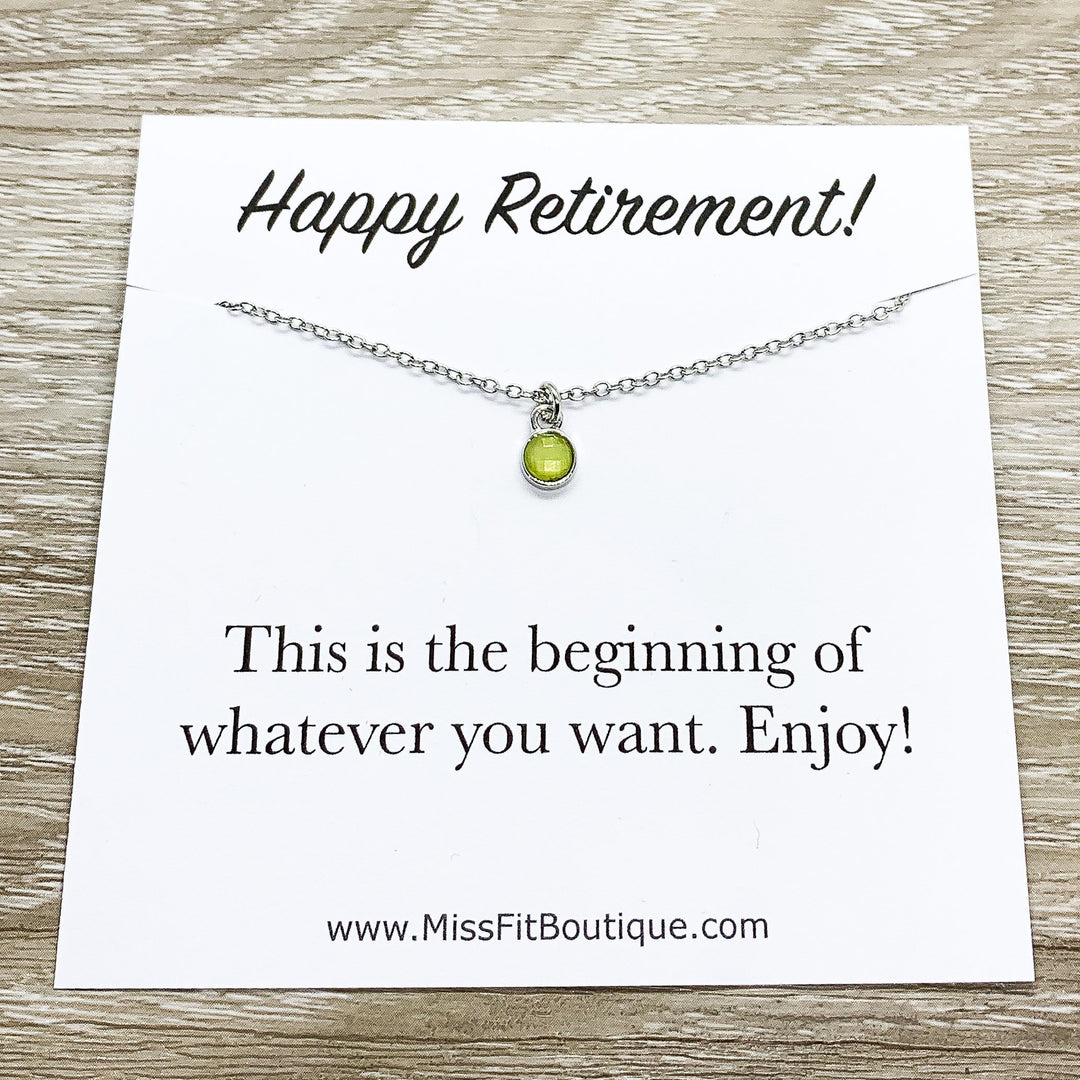 Happy Retirement Gift, Tiny Green Chalcedony Necklace, Crystal Pendant, August Birthstone, Gift for Coworker, Gift from Colleague, Friends
