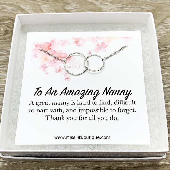 Amazing Nanny Gift, Interlocking Circles Necklace, Circular Pendant, Linked Circles Necklace, Thank You Gift for Nanny, Babysitter Gift