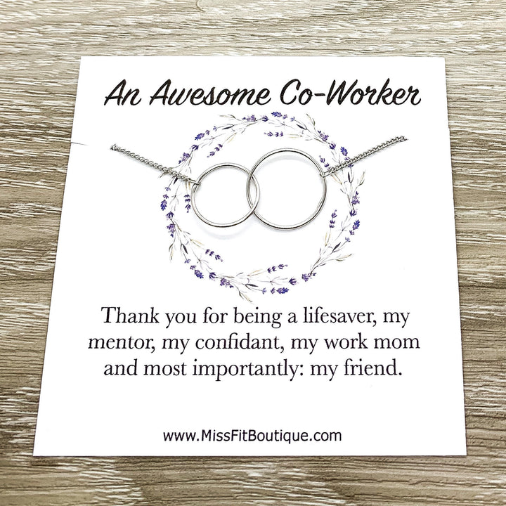 Amazing Coworker Gift, Interlocking Circles Necklace, Circular Pendant, Linked Circles Necklace, Gift for Colleague, Retirement Gift